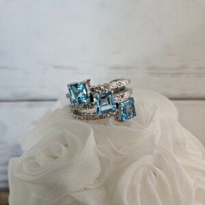 Lab Created Blue Topaz on Silver Fashion Ring size 8